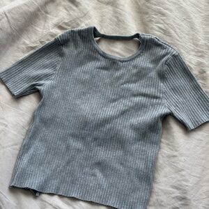 Gray Ribbed Short Sleeve Top